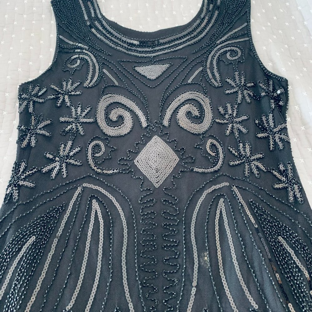 💃 Vintage Beaded Fringe Cocktail Dress XL